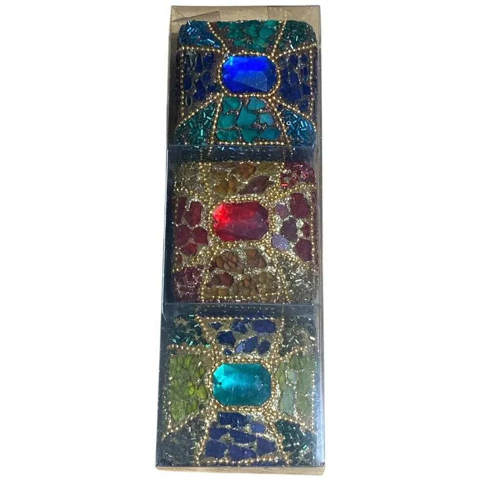 PIER 1 3 Mini Boxes Trinket Boxes Jeweled - 2 3/4” x2 1/2